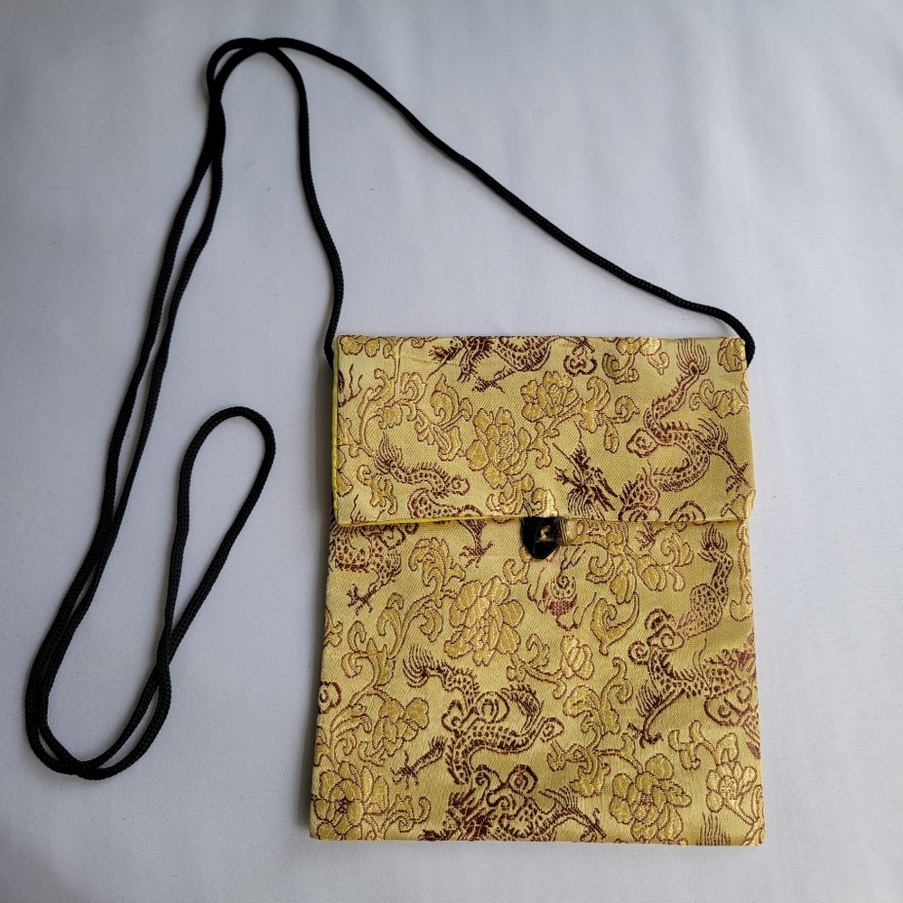 Elegant Gold and Black Brocade Crossbody Bag